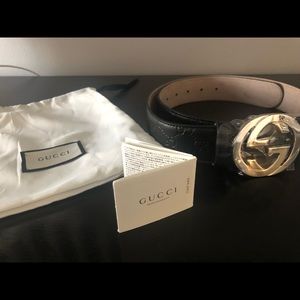 Black and Silver Signature Gucci Leather Belt